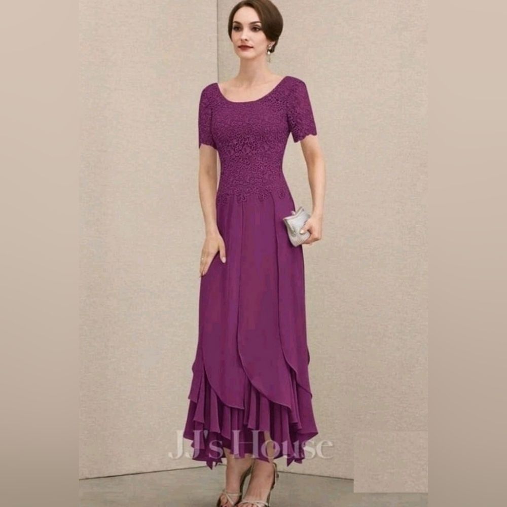Jj's House Lace Chiffon Bridal / Special Occasn Dress Us Sz10 Orchid Nwt — image 2 of 5